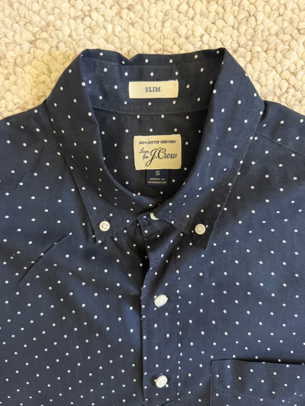 J. Crew Men's Short Sleeve Button Down Secret Wash Slim Fit Shirt - Small - Navy